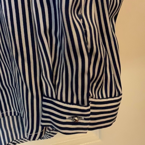 Mango MNG Women’s Blue and White Vertical Stripes Long Sleeves Top Size 4 - Picture 6 of 10